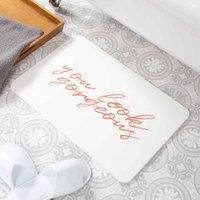 Artsy Mats You Look Gorgeous White Stone Non Slip Bath Mat, White