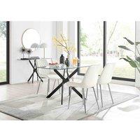 LEONARDO Rectangular Glass and Black Leg Dining Table & 4 Pesaro Chairs