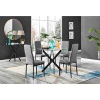 Furniture Box Novara Glass Dining Table 4 Grey Milan Chairs