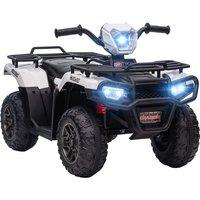 HOMCOM 12V White Electric Quad Bike For Kids W/ LED Headlights Music, White