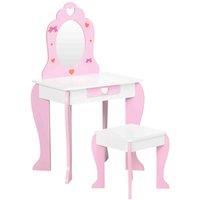 ZONEKIZ Kids Vanity Set with Mirror Drawer Cute Patterns For Girls - Pink, Pink