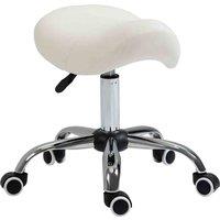 HOMCOM PU Leather Saddle Stool with Moulded Padded Seat - Cream, Cream
