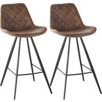 HOMCOM Set Of 2 Bar Stools Vintage Microfiber Cloth Tub Seats Padded - Steel Brown, Brown