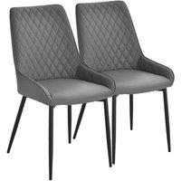HOMCOM Set Of 2 Quilted Pu Leather Dining Chairs with Metal Frame - Grey, Grey