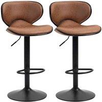 HOMCOM 2x Bar Stool Microfiber Cloth Chairs - Brown, Brown