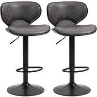 HOMCOM Bar Stool Set Of 2 PU Leather Adjustable Height Armless Chairs - Dark Grey, Grey