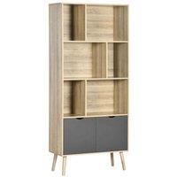 HOMCOM Freestanding Bookshelf with Bottom Cabinet and 6 Open Shelves - Natural, Brown