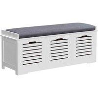HOMCOM 3-door Shoe Storage Bench Cushion Seat Slatted Doors Elevated Base - White, Grey