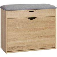 HOMCOM Entryway Shoe Bench with Cushion Storage Cabinet For Living Room - Natural, Brown