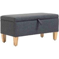 HOMCOM Linen Storage Ottoman Box Toy Chest Footstool with Rubberwood Legs, Grey