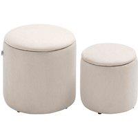 HOMCOM Modern Fabric Storage Ottoman with Removable Lid Set Of 2 - White, White