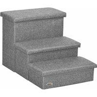 Pawhut 3 Step Pet Steps With Storage Boxes Light Grey, Grey