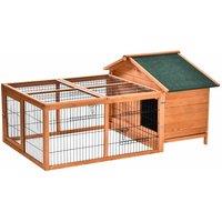 Pawhut Wooden Detachable Rabbit House Animal Cage With Openable Run And Roof Lockable Door Slide-out Tray 146 X 95 X 69cm, Red