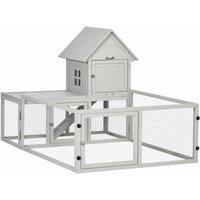 Pawhut Wooden Rabbit Hutch With Run Large Guinea Pig Cage Small Animal House For Indoor With Tray 151.5 X 106 X 97cm Light Grey, Brown