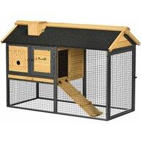 Pawhut Rabbit Hutch Outdoor Bunny Cage With Run Removable Tray And Ramp 120 X 55.5 X 80 cm, Black