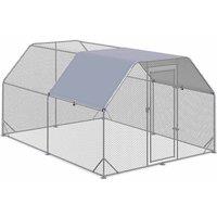 Pawhut Outdoor Chicken Run With Roof - Walk In Chicken Coop For 10-12 Chickens 380 X 280 X 195cm, Silver