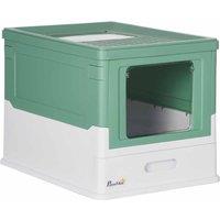 Pawhut Hooded Cat Litter Box With Tray And Scoop 47.5 X 35.5 X 36.7cm Green, Green