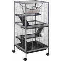 Pawhut Small Animal Cage With Wheels Pet Home For Chinchillas Ferrets Kittens With Hammock 4 Platfor