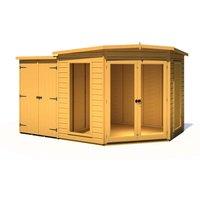 Shire Barclay Corner Summerhouse with Side Shed 8 ft x 12 ft, Brown
