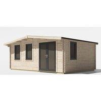 Power 14x20 Chalet Log Cabin, Doors to the Right - 44mm Logs, Brown