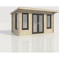 Power 16x8 Pent Log Cabin, Doors Central - 44mm Logs, Brown