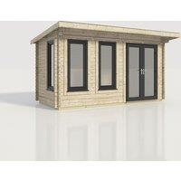 Power 16x8 Pent Log Cabin, Doors to the Right - 44mm Logs, Brown