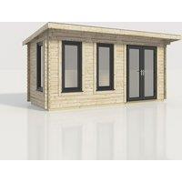 Power 18x8 Pent Log Cabin, Doors to the Right - 44mm Logs, Brown
