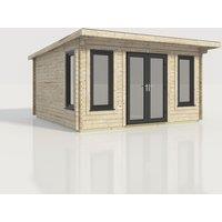 Power 16x16 Pent Log Cabin, Doors Central - 44mm Logs, Brown
