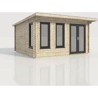 Power 16x16 Pent Log Cabin, Doors to the Right - 44mm Logs, Brown