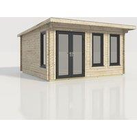 Power 16x16 Pent Log Cabin, Doors to the Left - 44mm Logs, Brown
