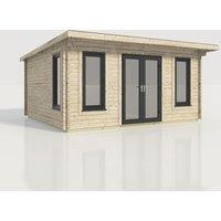 Power 18x16 Pent Log Cabin, Doors Central - 44mm Logs, Brown