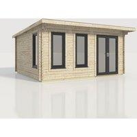 Power 18x16 Pent Log Cabin, Doors to the Right - 44mm Logs, Brown