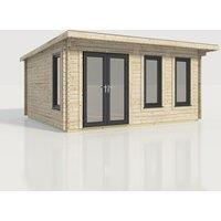 Power 18x16 Pent Log Cabin, Doors to the Left - 44mm Logs, Brown