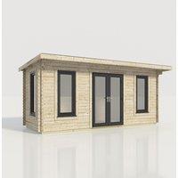 Power 20x8 Pent Log Cabin, Doors Central - 44mm Logs, Brown