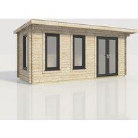 Power 20x8 Pent Log Cabin, Doors to the Right - 44mm Logs, Brown