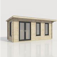 Power 20x8 Pent Log Cabin, Doors to the Left - 44mm Logs, Brown