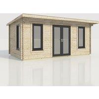 Power 20x12 Pent Log Cabin, Doors Central - 44mm Logs, Brown
