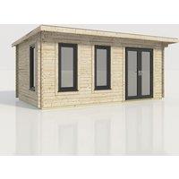 Power 20x12 Pent Log Cabin, Doors to the Right - 44mm Logs, Brown