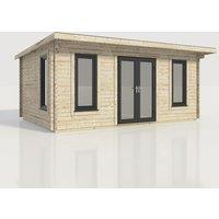 Power 20x14 Pent Log Cabin, Doors Central - 44mm Logs, Brown