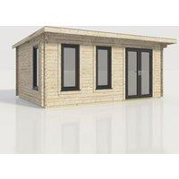 Power 20x14 Pent Log Cabin, Doors to the Right - 44mm Logs, Brown