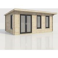 Power 20x14 Pent Log Cabin, Doors to the Left - 44mm Logs, Brown