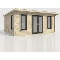 Power 20x16 Pent Log Cabin, Doors Central - 44mm Logs, Brown