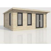 Power 20x16 Pent Log Cabin, Doors to the Right - 44mm Logs, Brown