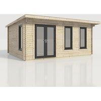 Power 20x16 Pent Log Cabin, Doors to the Left - 44mm Logs, Brown