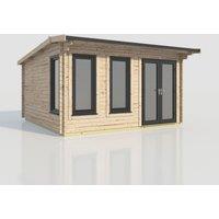 Power 16x16 Apex Log Cabin, Doors to the Right - 44mm Logs, Brown