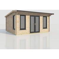 Power 18x16 Apex Log Cabin, Doors Central - 44mm Logs, Brown