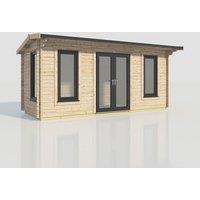 Power 20x8 Apex Log Cabin, Doors Central - 44mm Logs, Brown