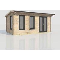 Power 20x12 Apex Log Cabin, Doors to the Right - 44mm Logs, Brown