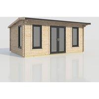 Power 20x14 Apex Log Cabin, Doors Central - 44mm Logs, Brown