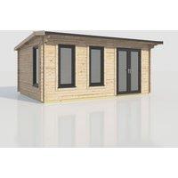 Power 20x14 Apex Log Cabin, Doors to the Right - 44mm Logs, Brown